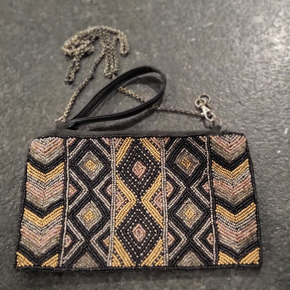 Sorpresa Beaded Bag, Clutch or Shoulder, 9"x6", chain 50"